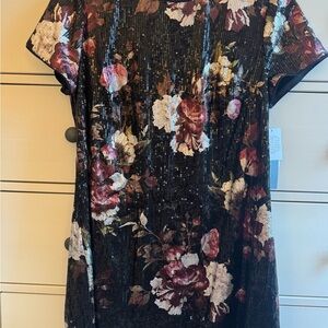 London Times Black Floral Sequin Mini Dress